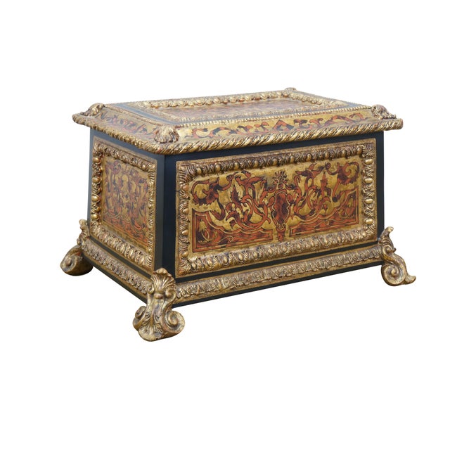 French Late 20th Century French Napoleon Style Faux Boulle Jewelry Keepsake Box Chest Casket 15" For Sale - Image 3 of 16