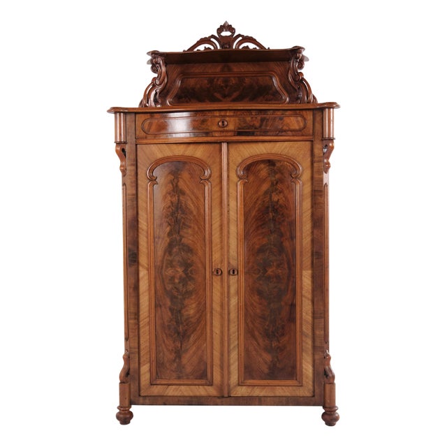 Antique Mahogany Cabinet with Decorative Carvings, 1880s For Sale