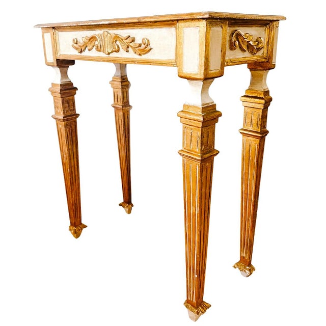 French 1950 Italian Florentine Neoclassical Gilt & Cream Small Console Table For Sale - Image 3 of 15