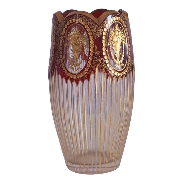 Bohemian Cut Glass Vase, 1920s For Sale
