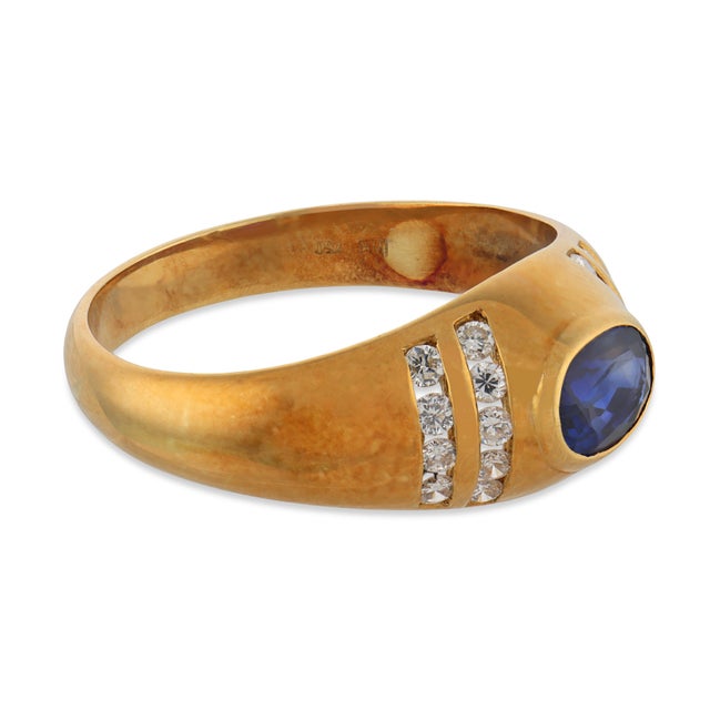 Vintage Sapphire Diamond 18k Yellow Gold Ring, Size 7.5 For Sale - Image 4 of 6