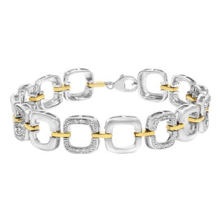 .925 Two-Tone Sterling Silver Diamond Accent Open Box Link Bracelet (I-J Color, I1-I2 Clarity) - 7" For Sale