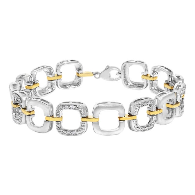 .925 Two-Tone Sterling Silver Diamond Accent Open Box Link Bracelet (I-J Color, I1-I2 Clarity) - 7" For Sale