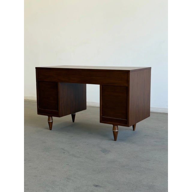 1960s Attributed Broyhill Mid-Century Walnut Executive Desk For Sale - Image 11 of 16