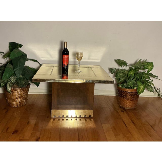 Vintage Brass Coffee Table in the Manner of Sarreid on Burlwood Base, Circa 1970s For Sale - Image 12 of 12