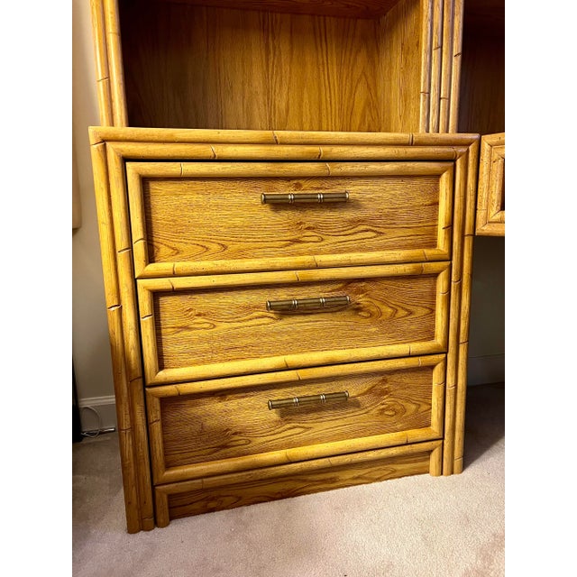 Late 20th Century Lea Industries Chinoiserie Faux Bamboo 6 Piece Modular Corner Desk Cabinet Hutch & Chair Set For Sale In Washington DC - Image 6 of 13