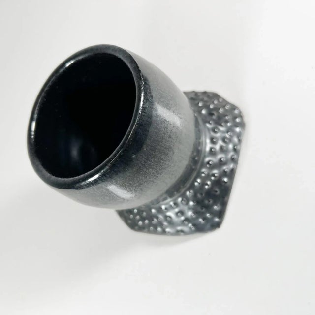 AMBIANIC presents 1980s Black Pottery Art Coffee Cup Mug Vintage Condition Artist signed Melching 1983 3 tall x 3.63 w x 5...