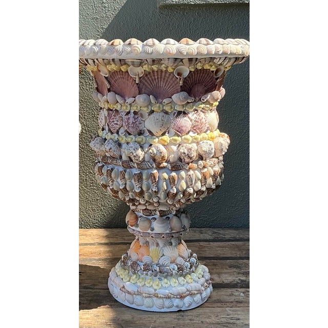 Vintage Shell Encrusted Resin Urns - A Pair For Sale - Image 9 of 12