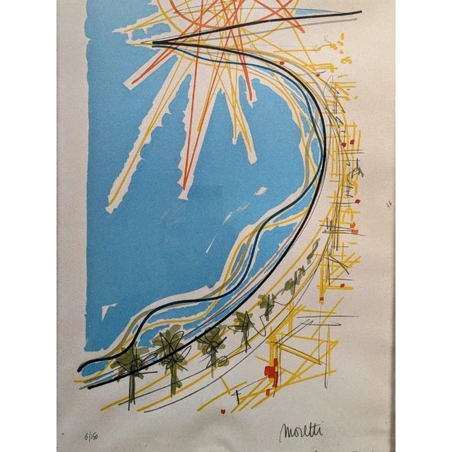 Raymond Moretti - Cannes, '60s Beautiful large hand-signed lithograph in colour with its original wood frame, 1 of 150...