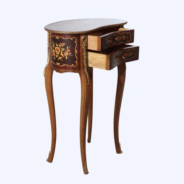 French Rosewood, Ormolu, Marquetry & Inlaid 2 Drawer Kidney Shaped Stand C1920 For Sale - Image 12 of 15