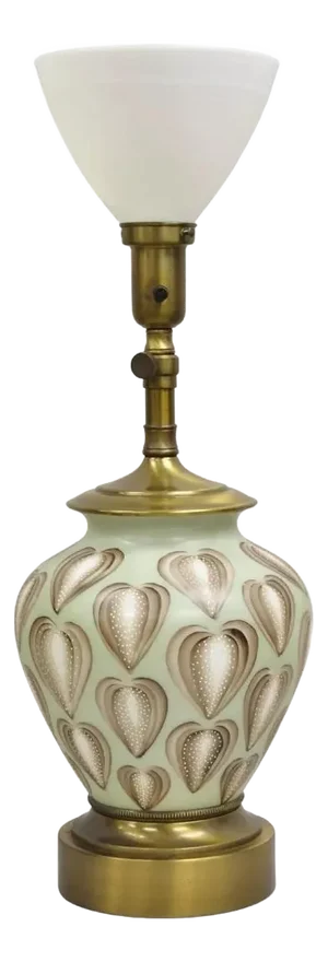Vintage Modern Light Green Glass and Brass Painted "Strawberry" Table Lamp