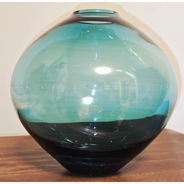 Contemporary Studio Glass Gradient Vase in Teal and Charcoal For Sale - Image 4 of 12