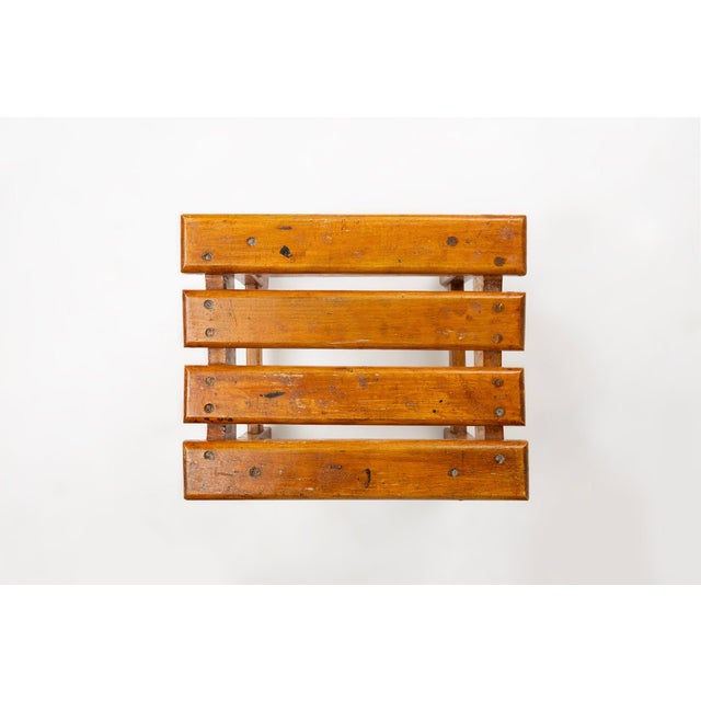 Industrial Brutalist Wooden Stool, Belgium, 1920s For Sale - Image 6 of 11