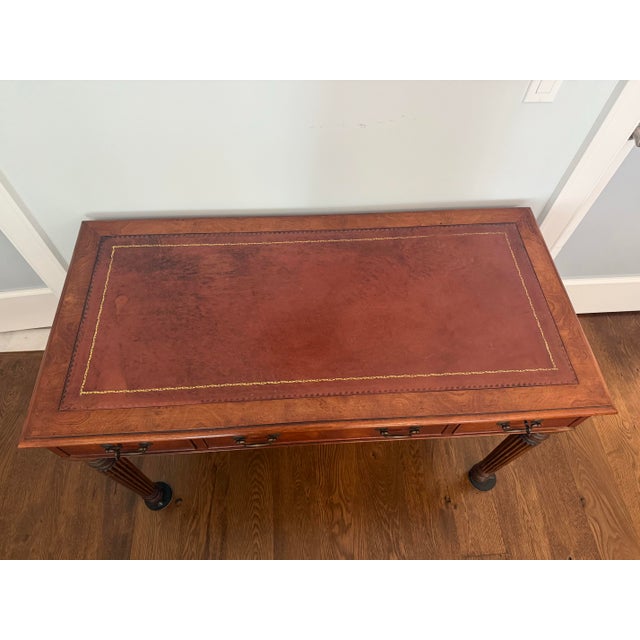 Vintage Regency-Style Figured Yew & Tooled Leather Writing Desk For Sale In New York - Image 6 of 10