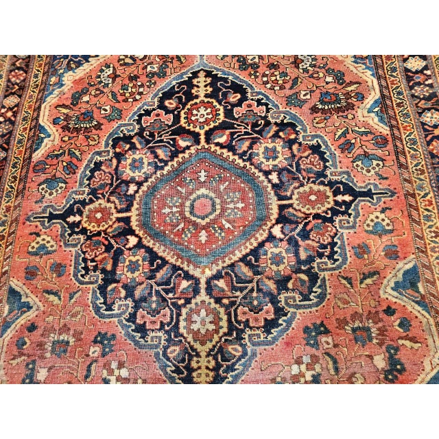 Late 19th Century Vintage Persian Farahan Sarouk Rug, Handwoven Floral Pattern, Rust Red & Blue, 5’ X 7’ For Sale - Image 5 of 10