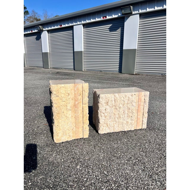 Tessellated Faux Marble Stone Side Tables - A Pair For Sale In Charleston - Image 6 of 12