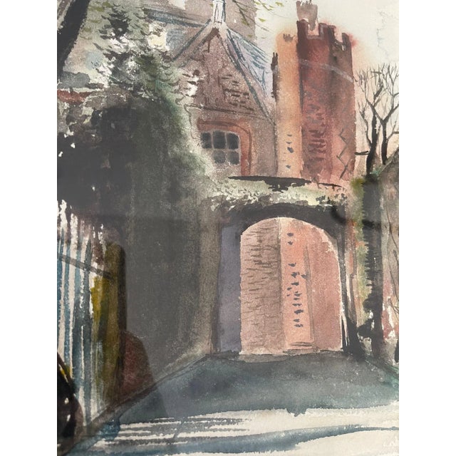Paint Vintage Original Signed Watercolor Painting Titled “ Hampton Court “ by English Artist 1943., Framed For Sale - Image 7 of 8
