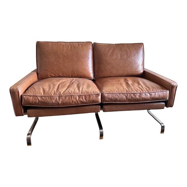 1970s Modern Leather Loveseat in the Manner of Poul Kjaerholm For Sale