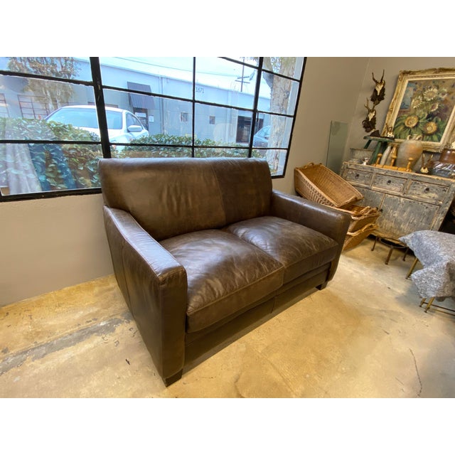 Distressed Brown Leather Sofa Love Seat For Sale - Image 4 of 10