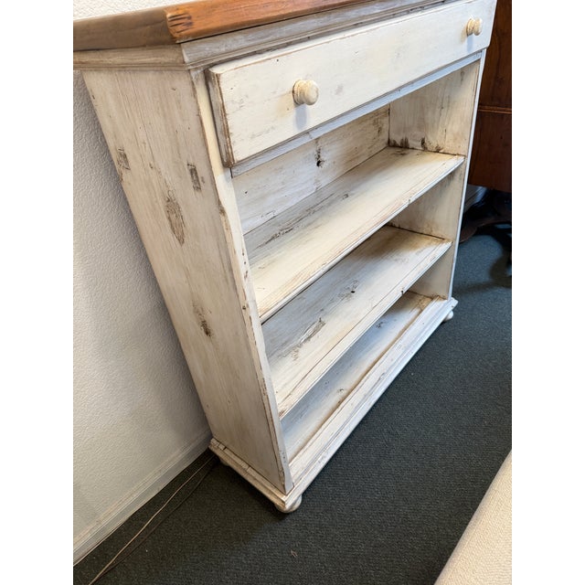 Late 20th Century Shabby Chic White + Tan Bookshelf, Vintage For Sale - Image 5 of 12