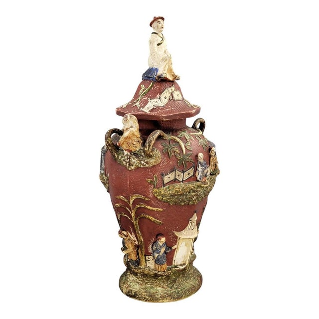 Maiolica Vase with Chinoiserie Relief, 1860-1880 For Sale - Image 3 of 18
