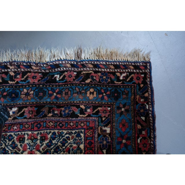 Early 1900s Antique Floral Botanical Allover Ivory Cream Blue Navy Hand Knotted Rug - 4’8” X 6' For Sale - Image 12 of 13