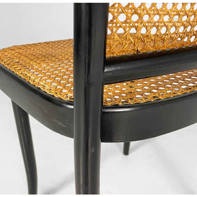 Czechoslovak Modern Straw and Black Wood Chairs 811 by Joseph Hoffmann for Drevounia, 1980s, Set of 6 For Sale - Image 12 of 15