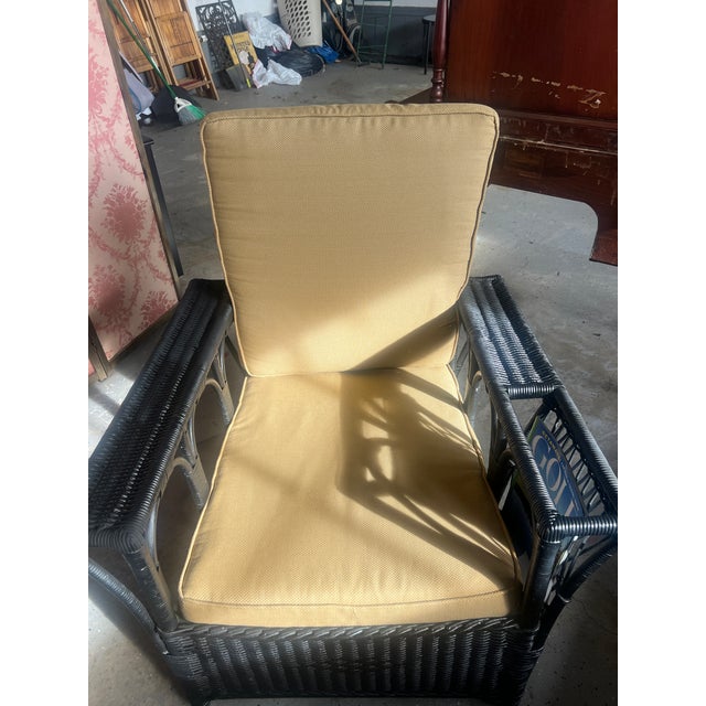 1910s Antique Bar Harbor Style Black Wicker Armchair-Early 1900's-Original Spring Seat For Sale - Image 5 of 13