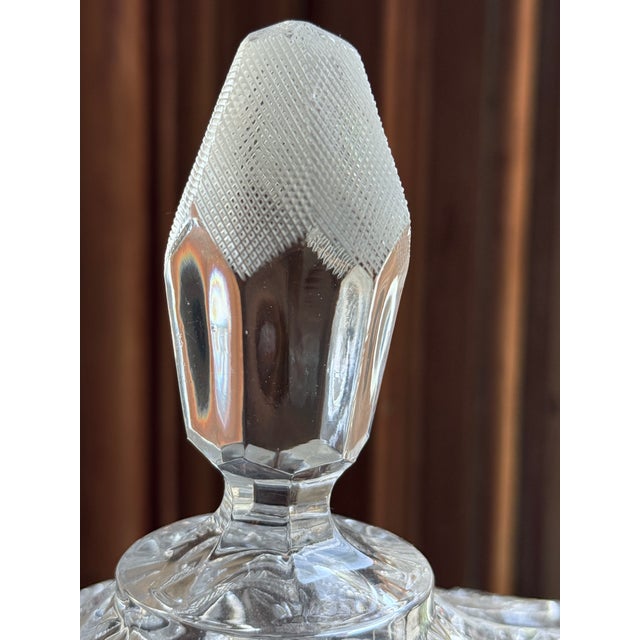 Mid century footed crystal candy dish with lid, likely produced in the 1950s–1960s. Hexagonal form with brilliant cut...