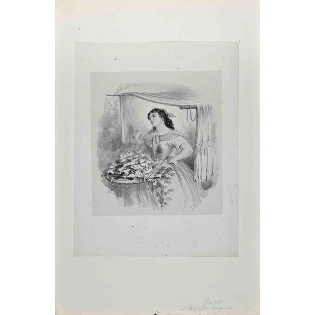 The Lady With Flowers is an original Lithograph realized in the Late 19th Century by Alfred Grévin (1827-1892). Plate-...