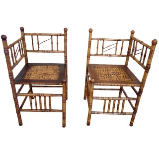 Antique Victorian Scorched Bamboo Chairs - A Pair For Sale