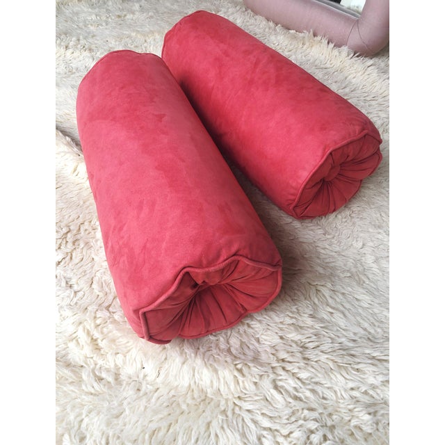 Custom Heavy Suede Bolster Pillows In Coral Chairish