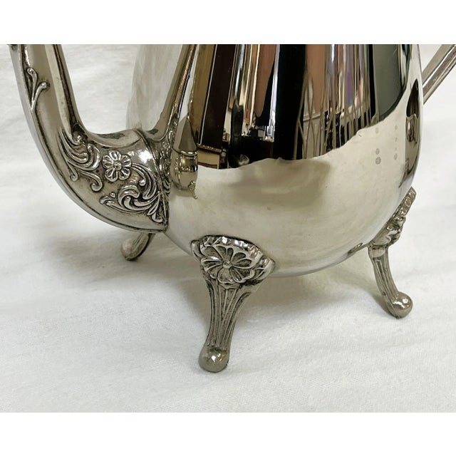 Vintage 3-Piece Tea Service, Silverplate With Floral Details For Sale - Image 4 of 13