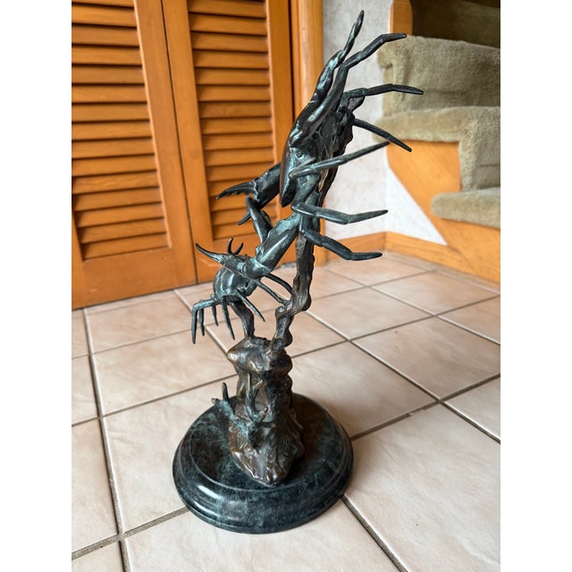 San Pacific International Table Top Brass & Marble Fighting Blue Crab Sculpture For Sale - Image 4 of 11
