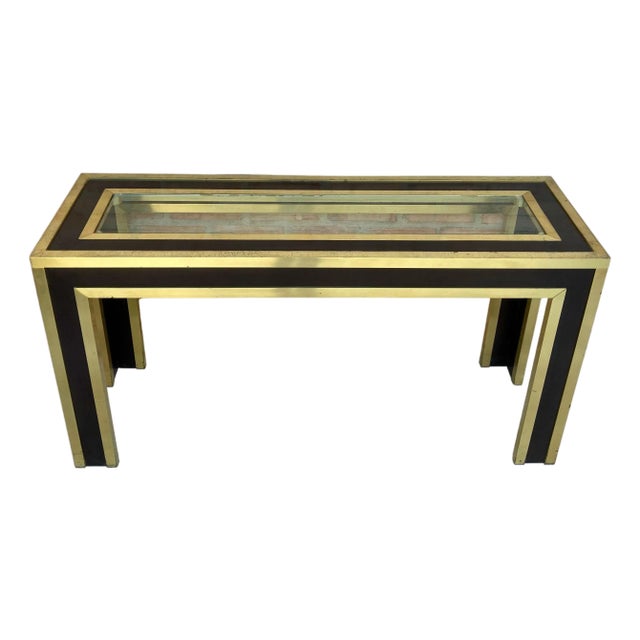 Late 20th Century Gilt Metal and Wood Console Table with Glass Top For Sale