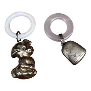 Pair of Vintage Silver Metal Baby Toys