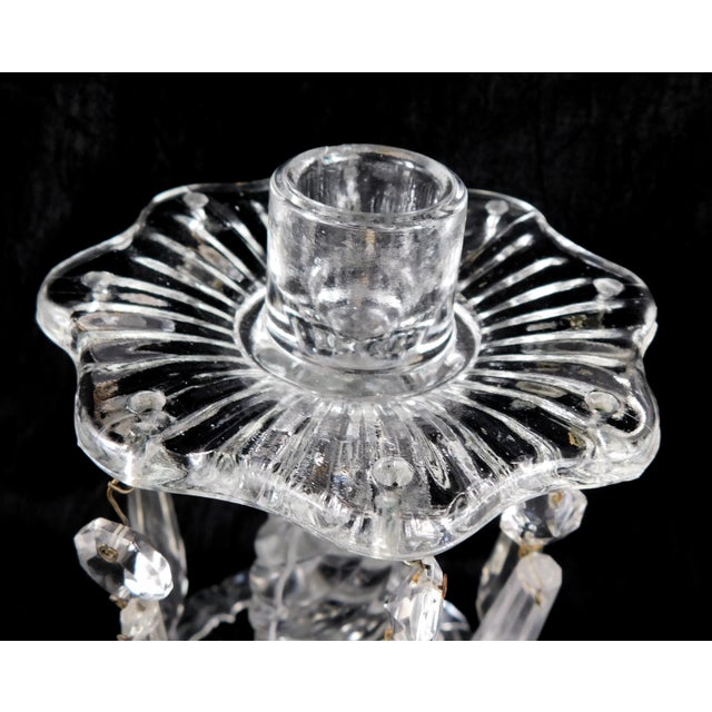1940s Fostoria Set of Two Lusters Candlesticks With Crystal Prisms in Colony For Sale - Image 5 of 9