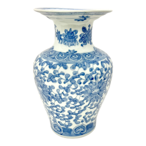 Blue & White Chinese Floral Motif Porcelain Vase