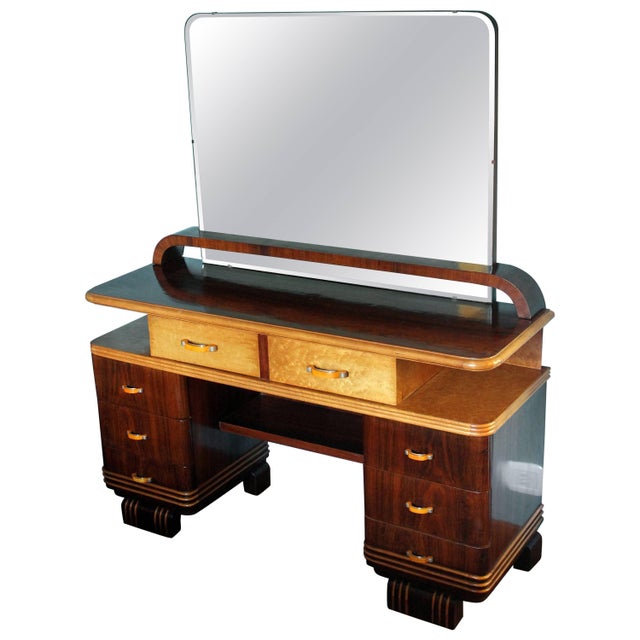 Brown Art Deco Veneer Rosewood and Maple Vanity with Bakelite Handles, Italy, 1930s For Sale - Image 8 of 8