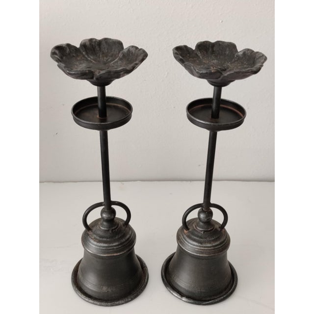 Vintage Wrought Iron Tall Sculptural Flower Shaped Candle Holder ~ Pair For Sale - Image 4 of 9