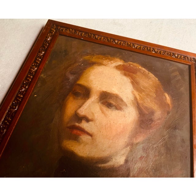 Circa 1900 American Oil Portrait, Lady With a High Collar, Attributed to Edgar Cowan For Sale - Image 9 of 10
