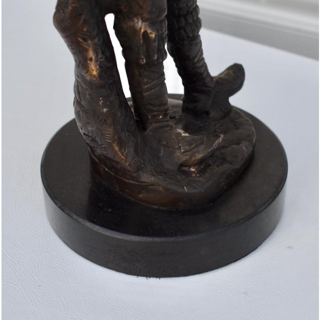 Vintage Solid Bronze Boy Sculpture Statue Marble Base 12” H For Sale - Image 11 of 13