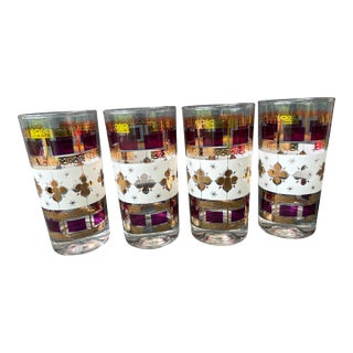 Vintage Mid-Century Modern Culver LTD 22k Starburst Highball Glasses Set of 4 For Sale