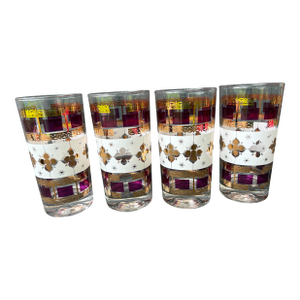 Vintage Mid-Century Modern Culver LTD 22k Starburst Highball Glasses Set of 4