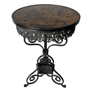 Vintage Maitland-Smith Scrolled Cast Bronze Side Table With Coconut Shell Inlay Top For Sale