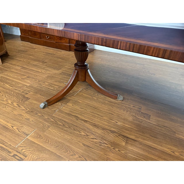 Classic Double Scalloped Multi-Banded Mahogany Dining Table by Leighton Hall - Showroom Sample For Sale - Image 12 of 15