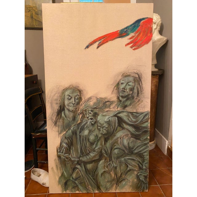 Forest Green 1989 "Death Knoll Over a Green Forest" Expressionist Figurative Oil Painting by Baron Brandenbur For Sale - Image 8 of 8