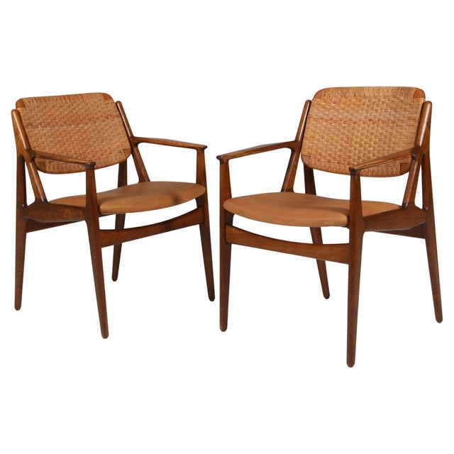 Brown Armchairs in Oak and Cane from Arne Vodder, 1970s, Set of 2 For Sale - Image 8 of 8