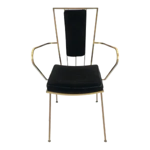 Bent Square Solid Brass Bar Dining Armvhair Armchair French Art Deco MCM