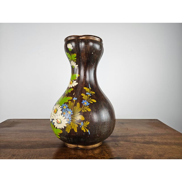 Brown Ceramic Vase with Floral Decorations, 1990 For Sale - Image 3 of 17